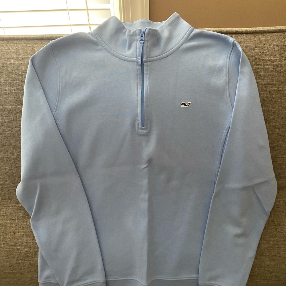 Vineyard Vines Blue Zip Up Sweater with Stand-Up Collar